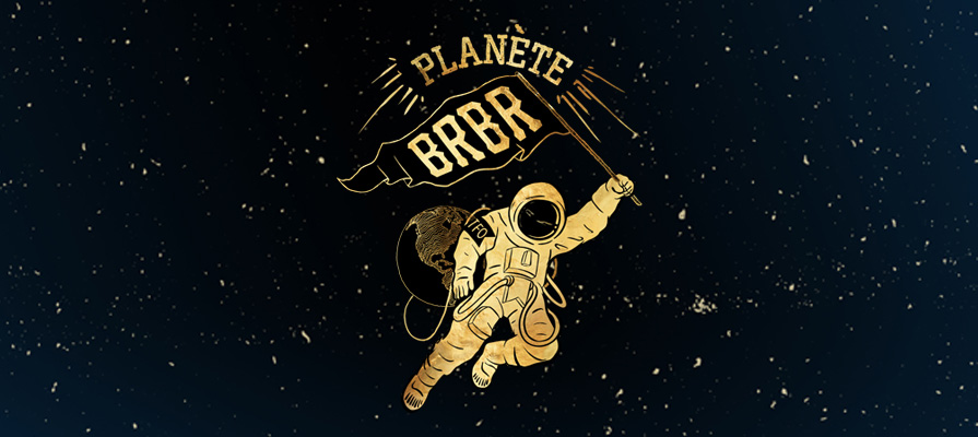 Bannière avec le logo de Planète BRBR - un astronaute dans l'espace qui porte le drapeau BRBR.